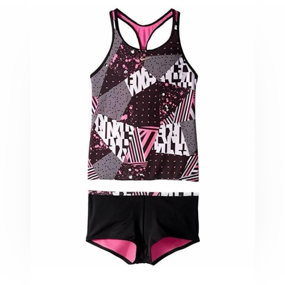 NIKE Girls Mask Up Racerback Tankini & Kickshort Swimsuit Size Small 8/10 NWT
